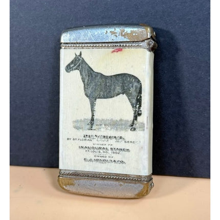 E.J. Arnold Racing Stables Souvenir Match Safe Holder Vintage 3"