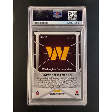 Jayden Daniels 2024 Obsidian 14 Commanders Atomic Initials Silver 67/99 PSA 9