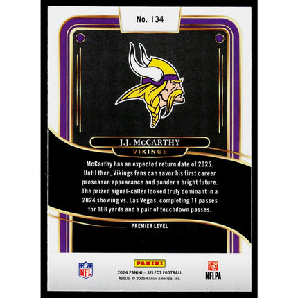 J.J. McCarthy 2024 Panini Select #134 RC Minnesota Vikings