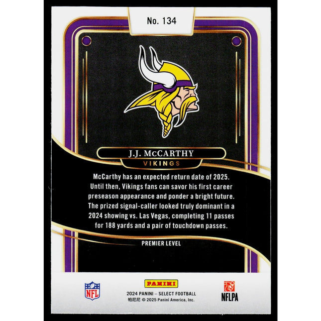 J.J. McCarthy 2024 Panini Select #134 RC Minnesota Vikings