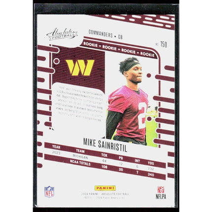 Mike Sainristil 2024 Panini Absolute Retail #150 RC Commanders