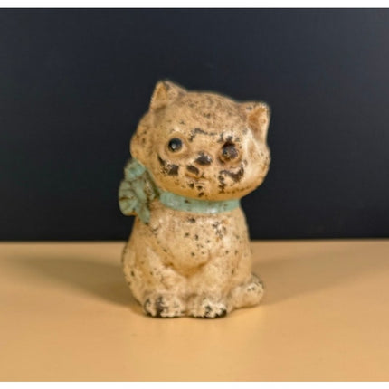 Vintage Hubley Cat with Blue Bow Cast Iron Bank Antique Toy Collectible