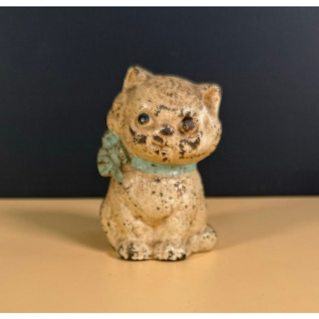 Vintage Hubley Cat with Blue Bow Cast Iron Bank Antique Toy Collectible