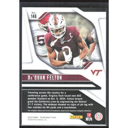 Da'Quan Felton 2025 Panini Prizm Draft Picks #146 Virginia Tech Hokies