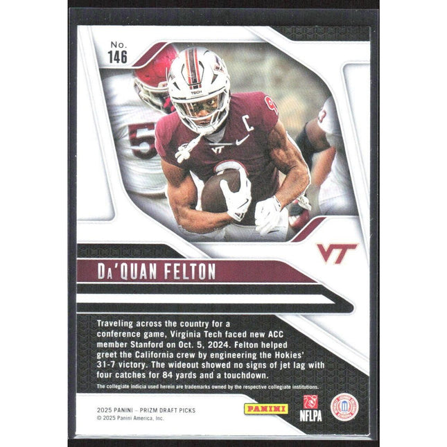 Da'Quan Felton 2025 Panini Prizm Draft Picks #146 Virginia Tech Hokies