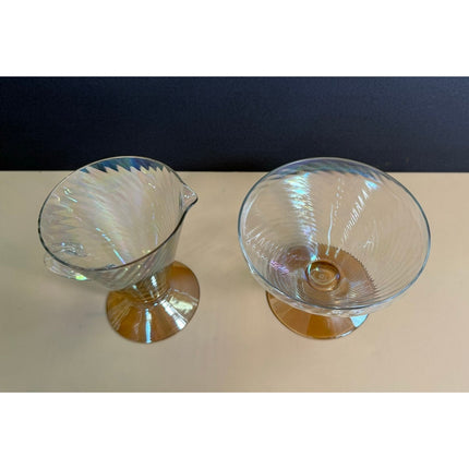 Vintage Carnival Glass Footed Pitcher and Bowl Iridescent Serving Set