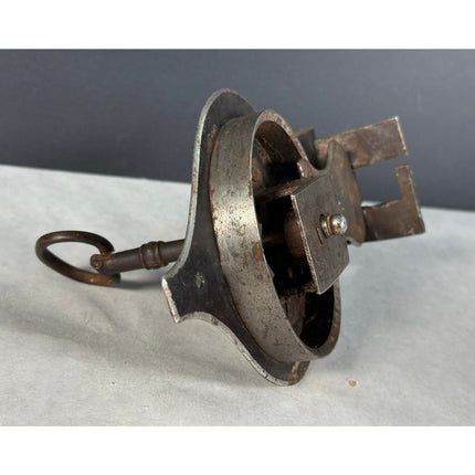 Moravian Hammered Metal Lock with Key Wrought Iron Chest Grab Lock