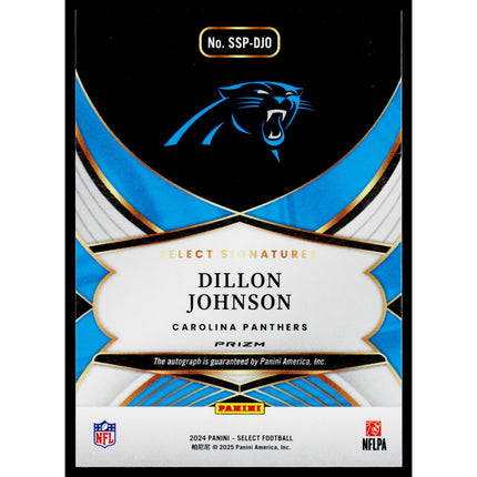 Dillon Johnson 2024 Panini Select Select Sig Blue #SSP-DJO SN,AU 03/99 Panthers