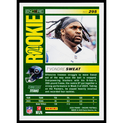 T'Vondre Sweat 2024 Panini Encore #295 RC Tennessee Titans