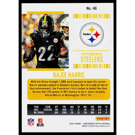 Najee Harris 2024 Panini Contenders Optic Season Ticket #46 Pittsburgh Steelers