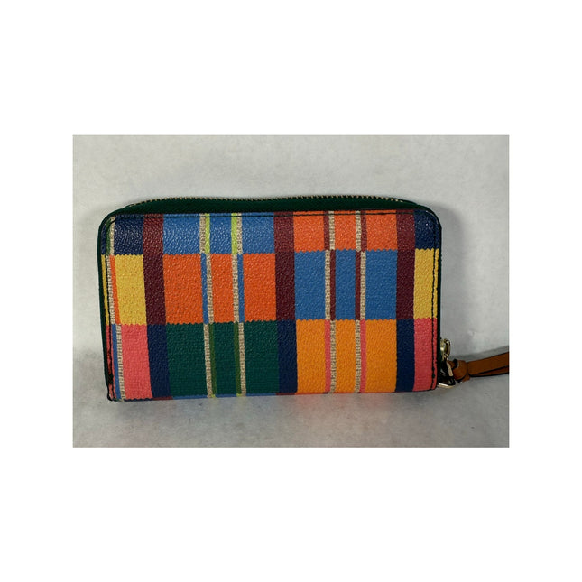 Tory Burch Medium Striped Multi-Color Zip-Around Wristlet Clutch Wallet