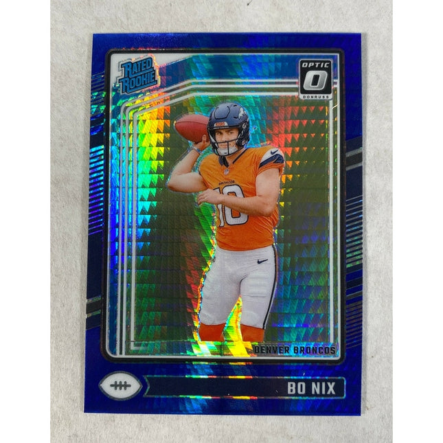 2024 Donruss Optic Bo Nix RC #209 Blue Hyper Prizm Rated Rookie Broncos
