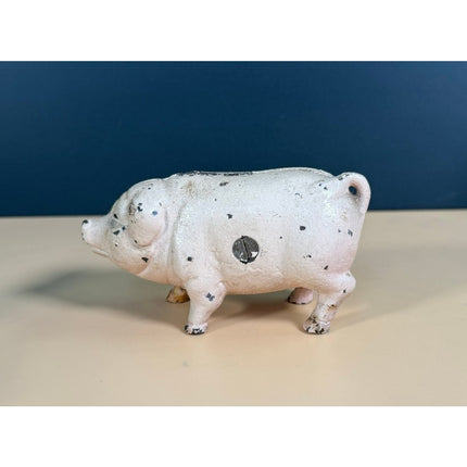 Vintage Cast Iron Pig Still Bank Rustic Farmhouse Figurine 4.25" All Original