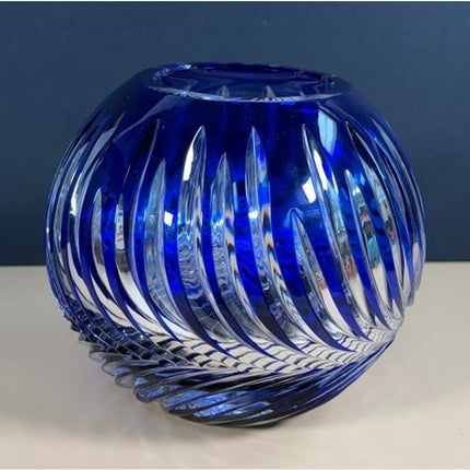 Lausitzer Glas Blue Hand-Cut Art Glass Vase East Germany w/ Label Vintage