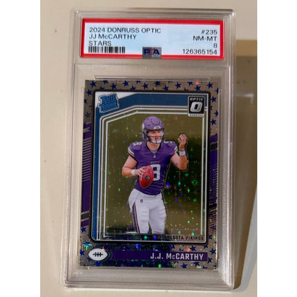 2024 Panini Donruss Optic J.J. McCarthy #235 Rated Rookie Stars Prizm RC – PSA 8