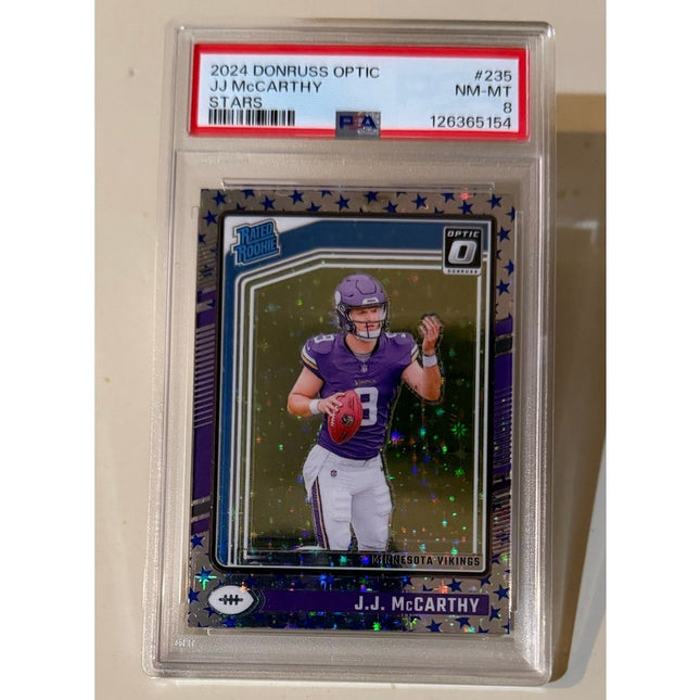 2024 Panini Donruss Optic J.J. McCarthy #235 Rated Rookie Stars Prizm RC – PSA 8