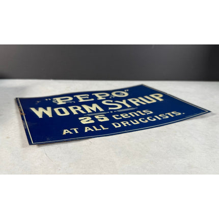 Vintage PEPO Worm Syrup Embossed Tin Advertising Sign