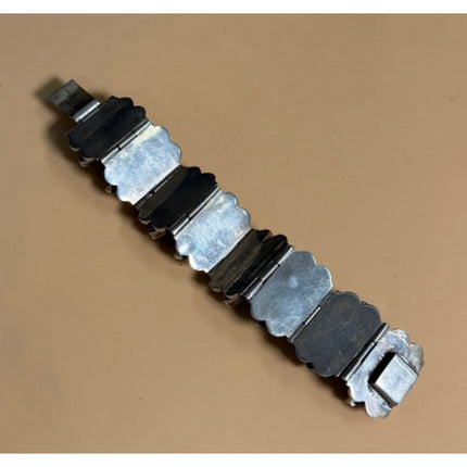 Vintage Sterling Silver Mexico Cabochon Link Bracelet 6.75" Stamped