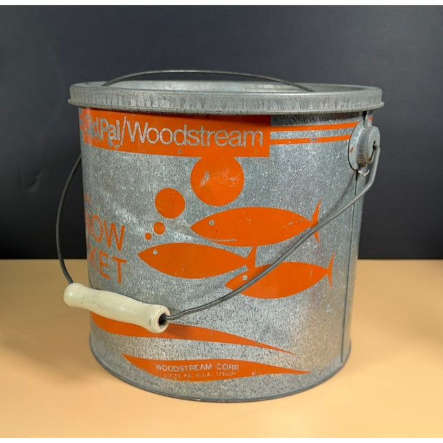 Old Pal Woodstream Vintage Minnow Bucket w/ Liner Galvanized Fishing Bait Pail
