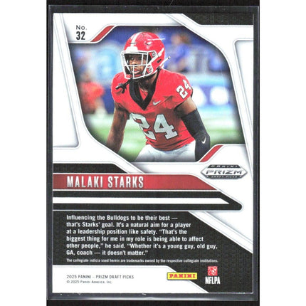 Malaki Starks 2025 Panini Prizm Draft Picks #32 Georgia Bulldogs