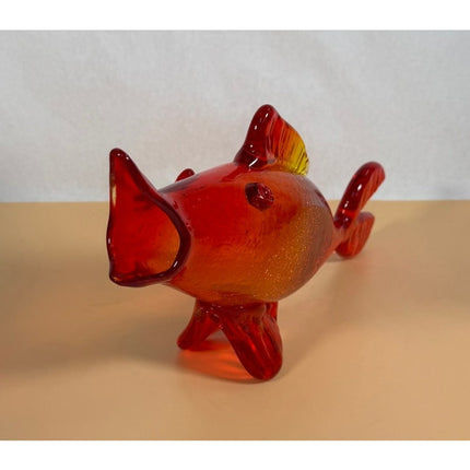 Vintage Orange Yellow Crackle Art Glass Fish Figurine Sculpture 15"