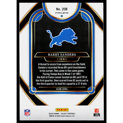 Barry Sanders 2024 Panini Select Black & Red Prizm Shock #208 Detroit Lions