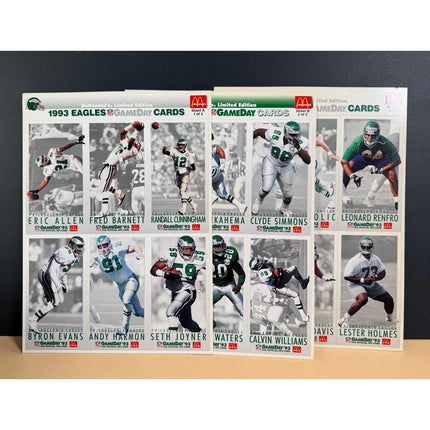 1993 McDonald's Philadelphia Eagles Unpunched Card Set of 3