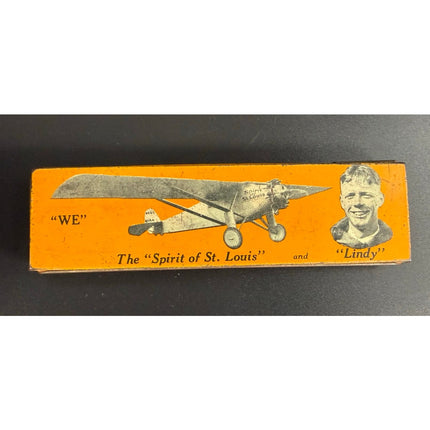 1927 Charles Lindbergh Spirit of St. Louis Orange Metal Pencil Box Case 8"