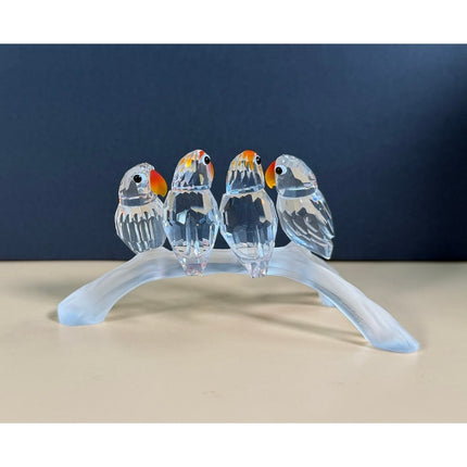 Swarovski Crystal Baby Lovebirds on Branch Figurine 4 Parrot Birds