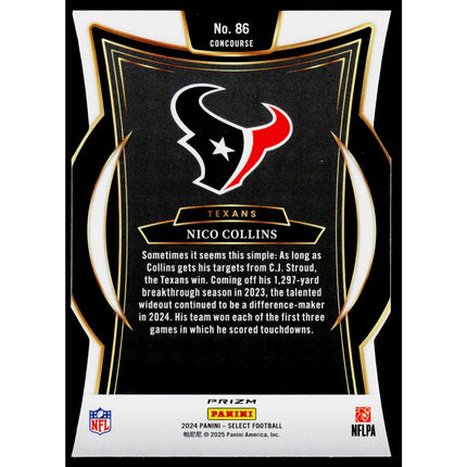 Nico Collins 2024 Panini Select Silver Prizm Die Cut #86 Houston Texans