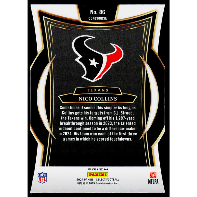 Nico Collins 2024 Panini Select Silver Prizm Die Cut #86 Houston Texans