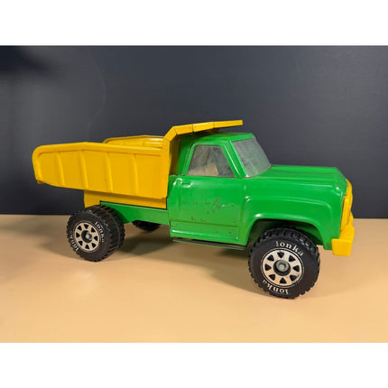 Vintage Tonka Pressed Steel Yellow & Green Dump Truck Toy Model