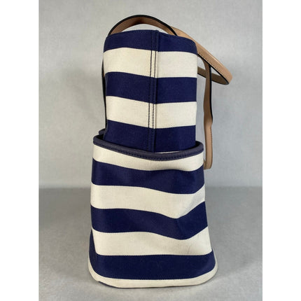 Kate Spade Striped Canvas Leather Weekender Tote Navy White Travel Bag