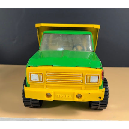 Vintage Tonka Pressed Steel Yellow & Green Dump Truck Toy Model