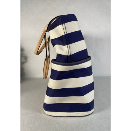 Kate Spade Striped Canvas Leather Weekender Tote Navy White Travel Bag