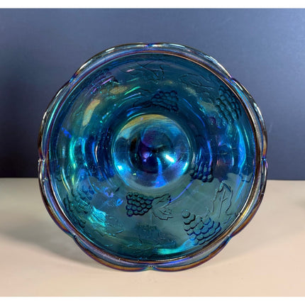 Indiana Carnival Glass Iridescent Harvest Grape 10" Footed Candy Dish