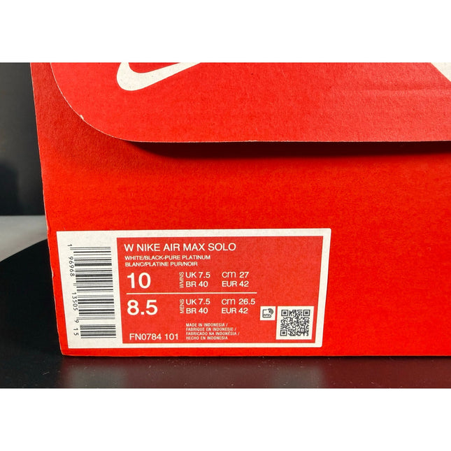 Nike Air Max Solo FN0784-101 White Black W10 M8.5 NIB w/ Entrupy COA