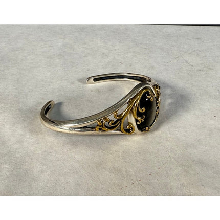Carolyn Pollack Sterling Silver & Brass Gold Sheen Obsidian Cuff Bracelet