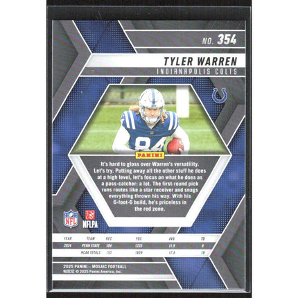 Tyler Warren 2025 Panini Mosaic #354 RC Indianapolis Colts
