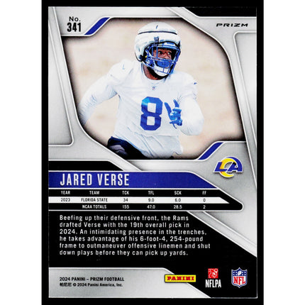 Jared Verse 2024 Panini Prizm Neon Green Pulsar #341 RC Los Angeles Rams