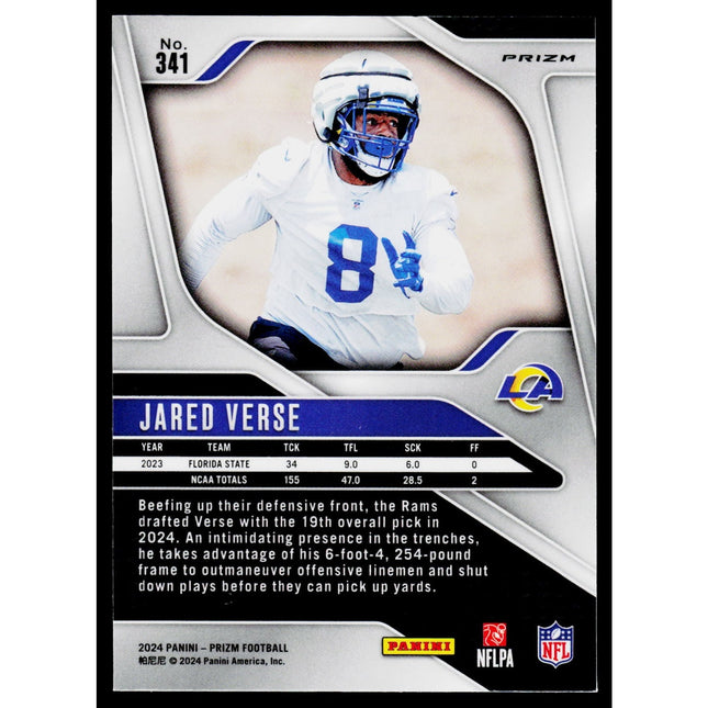 Jared Verse 2024 Panini Prizm Neon Green Pulsar #341 RC Los Angeles Rams