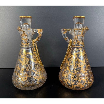 Vintage Hazel Atlas Glass Oil & Vinegar Cruet Gold Leaf 5"