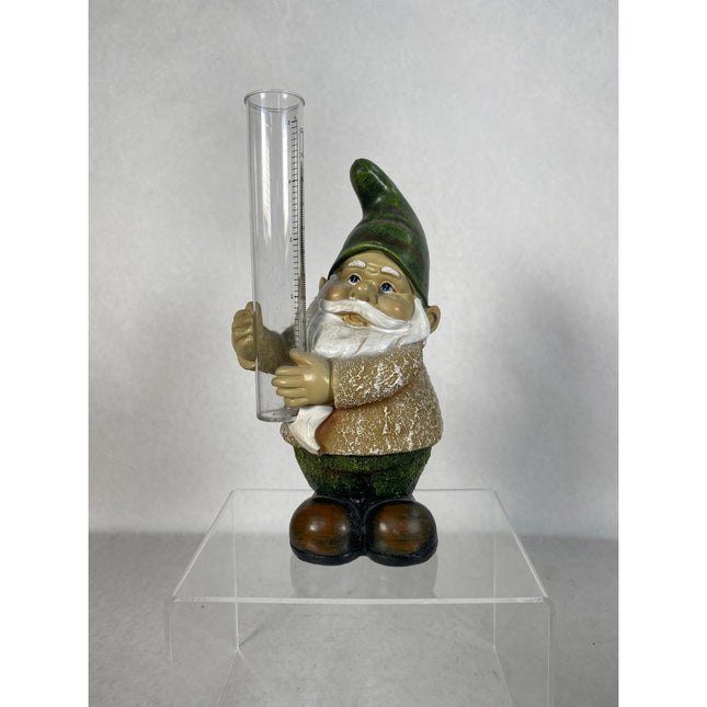 Gnome Rain Gauge Statue – Garden Sculpture Outdoor Yard Decor