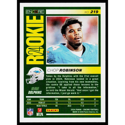 Chop Robinson 2024 Panini Encore #219 RC Miami Dolphins