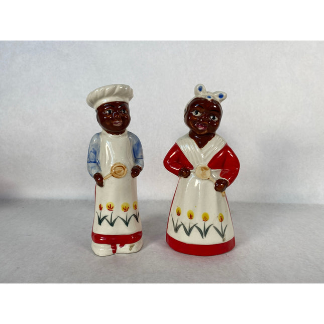 Vintage Black Americana Salt & Pepper Shakers Japan 1940s HTF 8" Pair