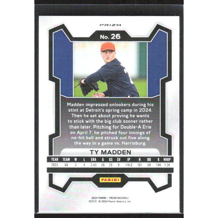 Ty Madden 2024 Panini Prizm Blue Ice Prizms #26 Detroit Tigers