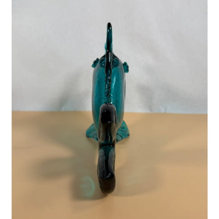 Vintage Blue Crackle Art Glass Fish Figurine Sculpture 11"
