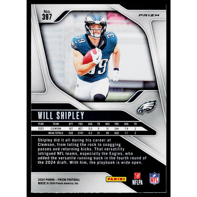 Will Shipley 2024 Panini Prizm Lazer #397 RC Philadelphia Eagles