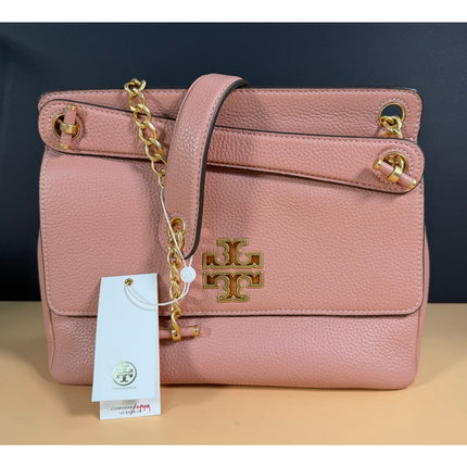 Tory Burch Britten Flap Shoulder Bag Leather Pink Moon $458 MSRP