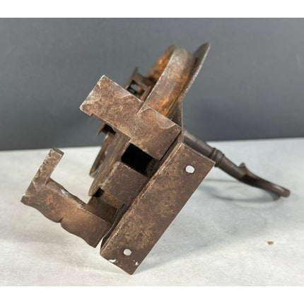 Moravian Hammered Metal Lock with Key Wrought Iron Chest Grab Lock